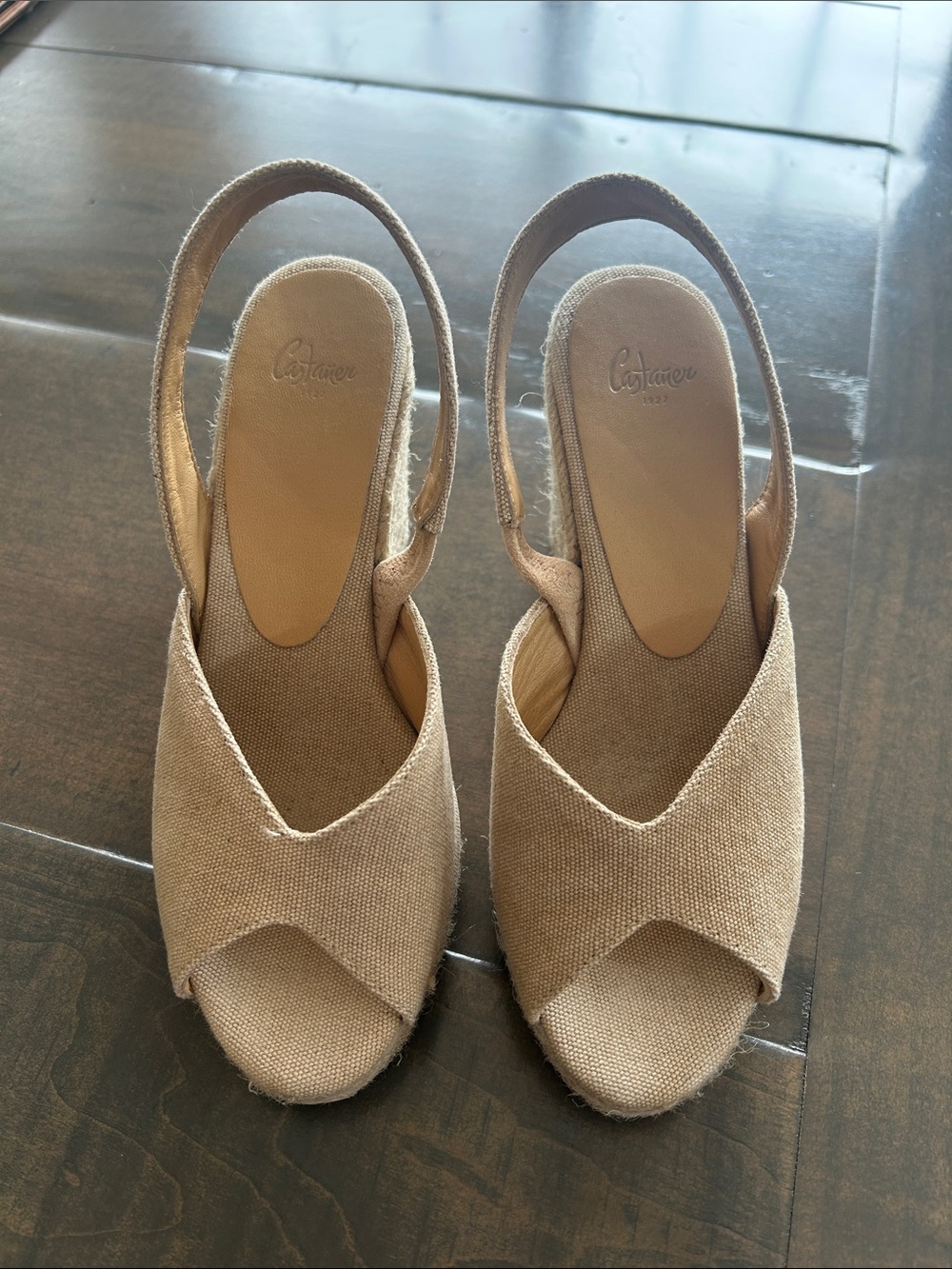 Castaner Tan Woven Slingback Espadrille Wedges